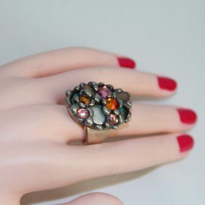 Bold Sterling Silver Multi Crystal & Gemstone Ring